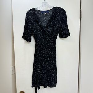 Black polka dot wrap dress
